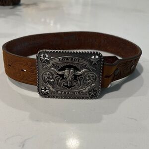 Tony Lama Brown Kids Belt with Silver Buckle